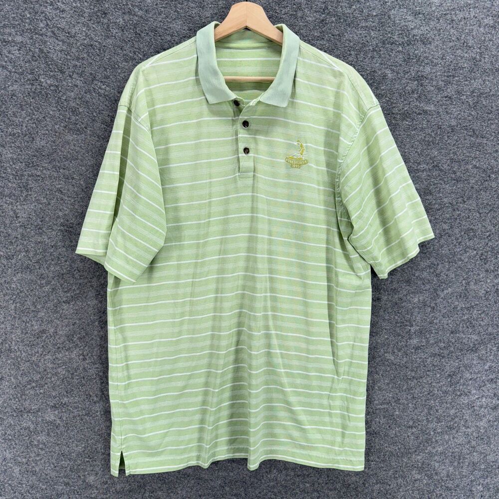 Unbranded Polo Shirt Men M Medium Green Striped Button Up Collared Short Sleeve